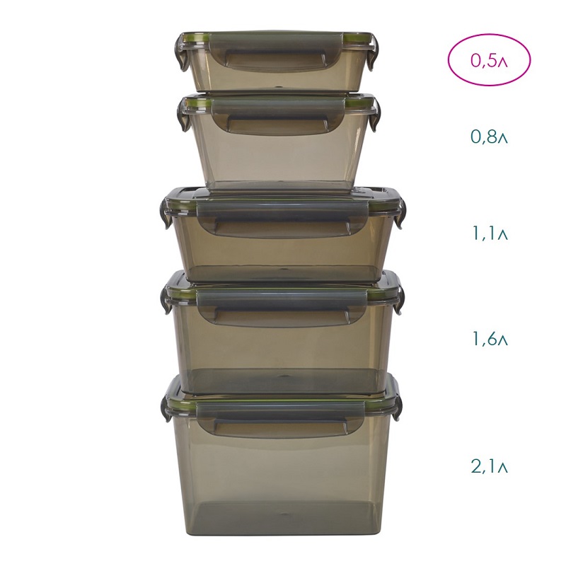 Контейнер прямоугольный герметичный 0,8л дымчатый (уп.18)