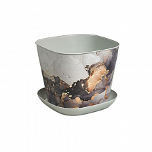 Кашпо квадратное с поддоном Мрамор 3.7л светло-серый (уп.18)