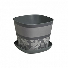Кашпо квадратное с поддоном Листопад 3.7л темно-серый (уп.18)