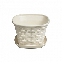 Кашпо квадратное с поддоном Ротанг 6,9л слон.кость (уп.10)
