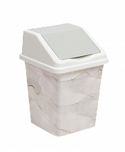 Ведро для мусора с подвижной крышкой 16л квадратное с декором "Белый Мрамор" (уп.14)